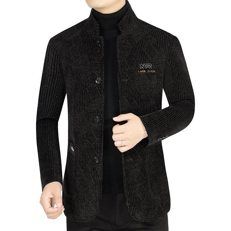 Herren Lange Winterjacke Strukturiert Schwarz