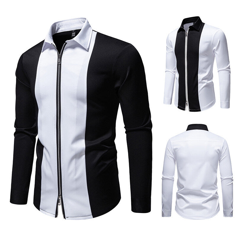 Herren Langarmshirt Modern Stehkragen Kontrastpaspel Trendy