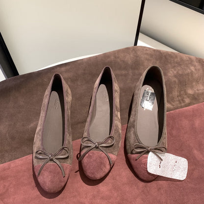 Damen Ballerinas Wildleder Schleife Frauen Schuhe Chic