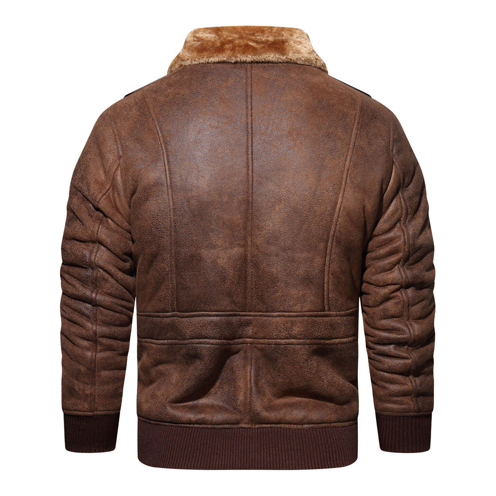 Lederjacke Herren Teddyfutter Hochkragen Schwarz