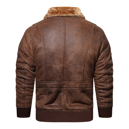 Lederjacke Herren Teddyfutter Hochkragen Schwarz