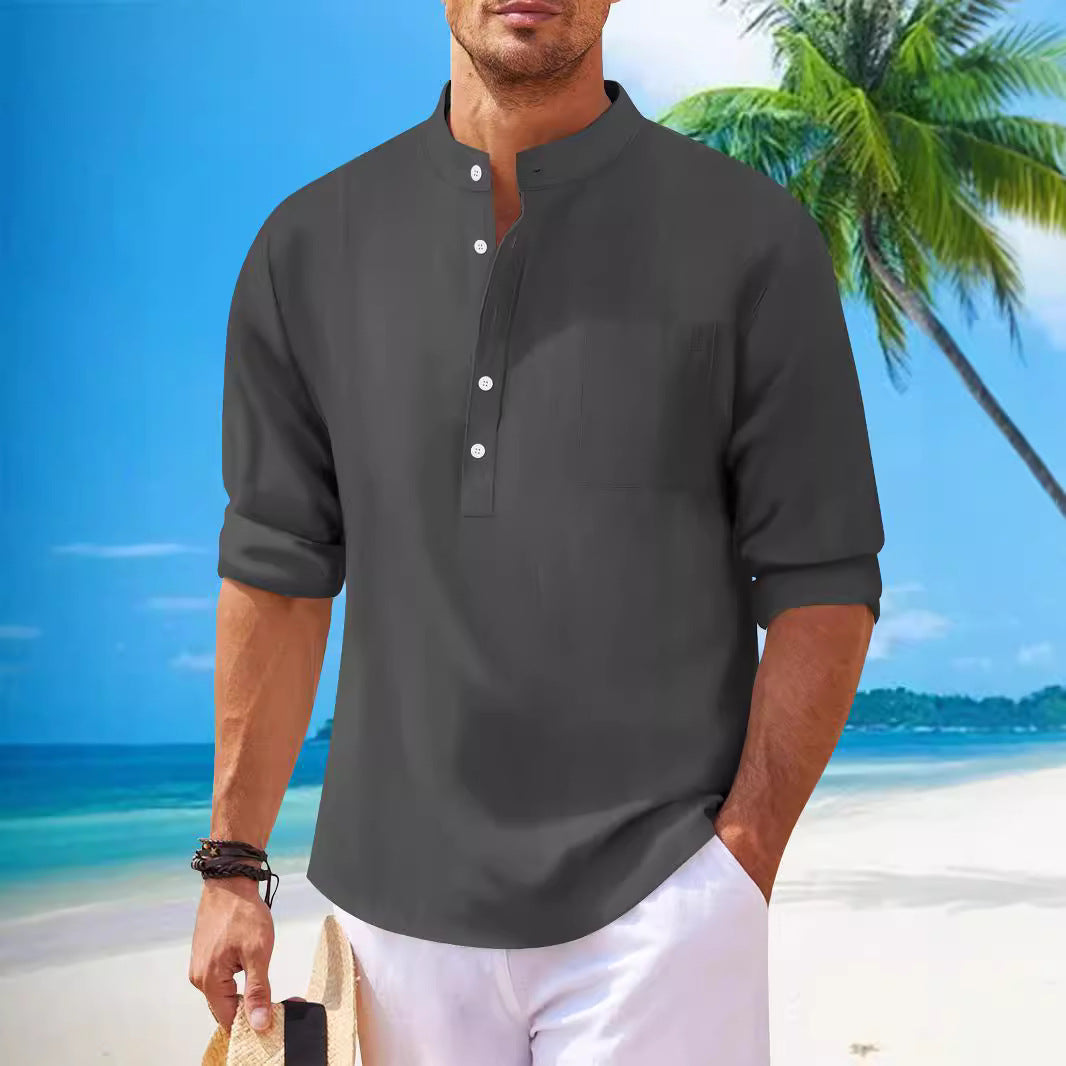 Herren Leinenbluse Lässig Sommer Modern