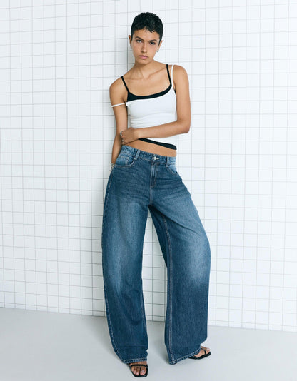 Damen Jeansjacke Oversized Lässig mit Taschen