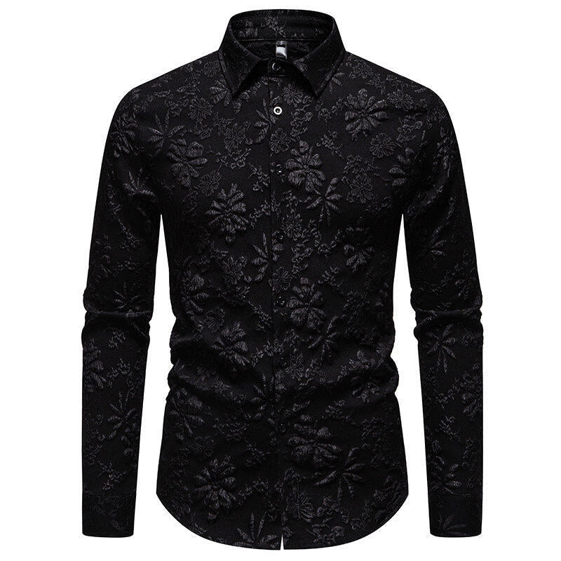 Herren Langarmhemd Blumen Stickerei Elegant Modern