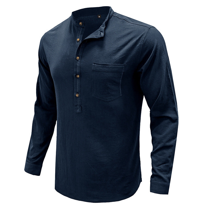 Herren Langarmshirt Mit Kragen Brusttasche Modern