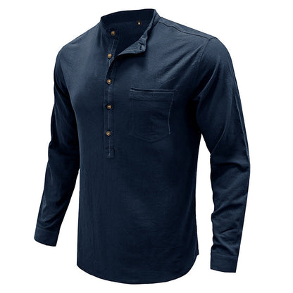 Herren Langarmshirt Mit Kragen Brusttasche Modern