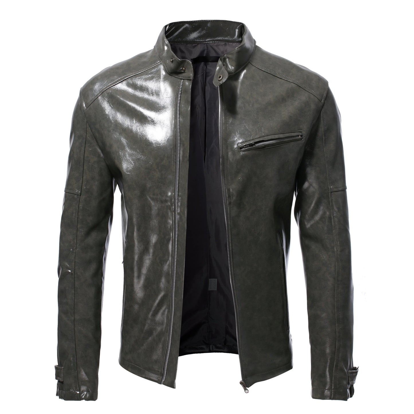 Herren Lederjacke Echtes Leder Schwarz Bikerstil