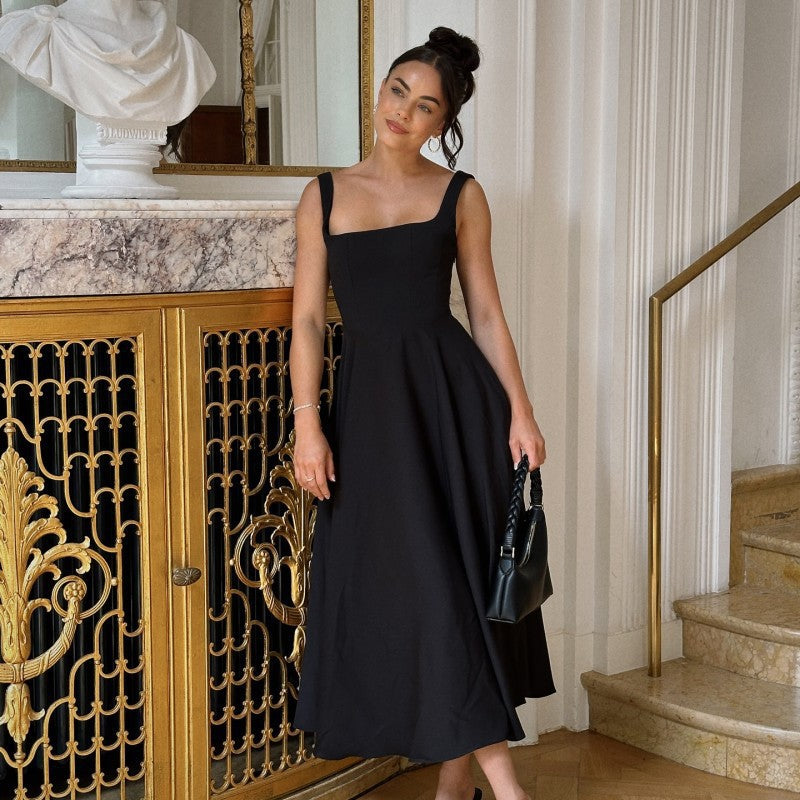 A-Linie Maxikleid Quadrat-Ausschnitt Damenkleid Lang