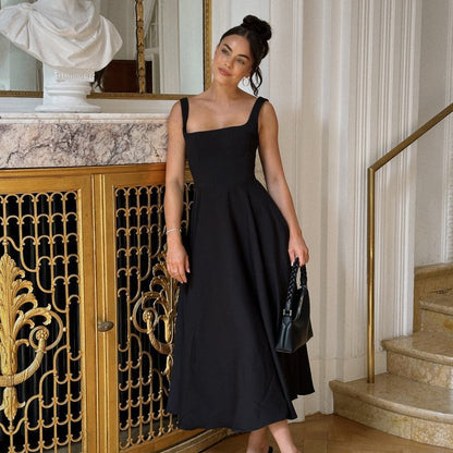 A-Linie Maxikleid Quadrat-Ausschnitt Damenkleid Lang