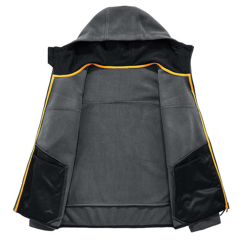 Herren Fleecejacke Warm mit Taschen und Verstellbare Kapuze