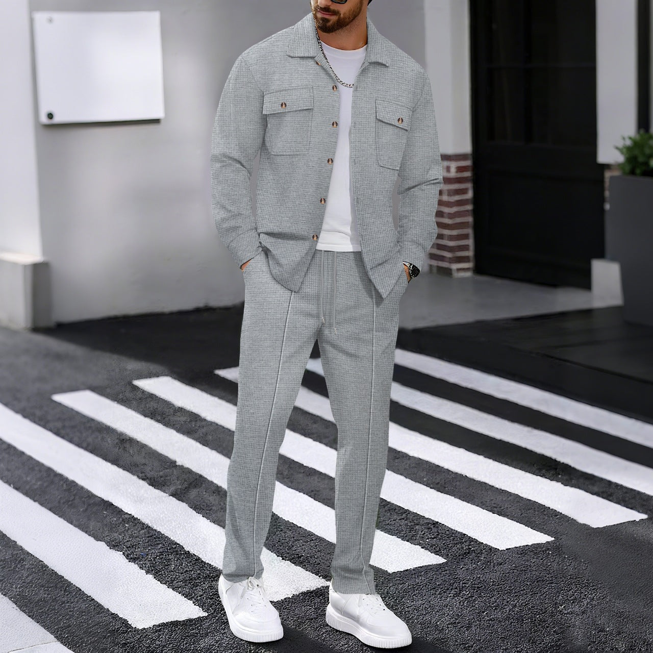 Herren Freizeit-Set mit Struktur-Jacke und bequemen Jogginghosen