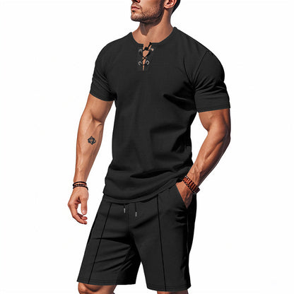 Herren Henley-Shirt Set Kurzarm atmungsaktiv Modisch