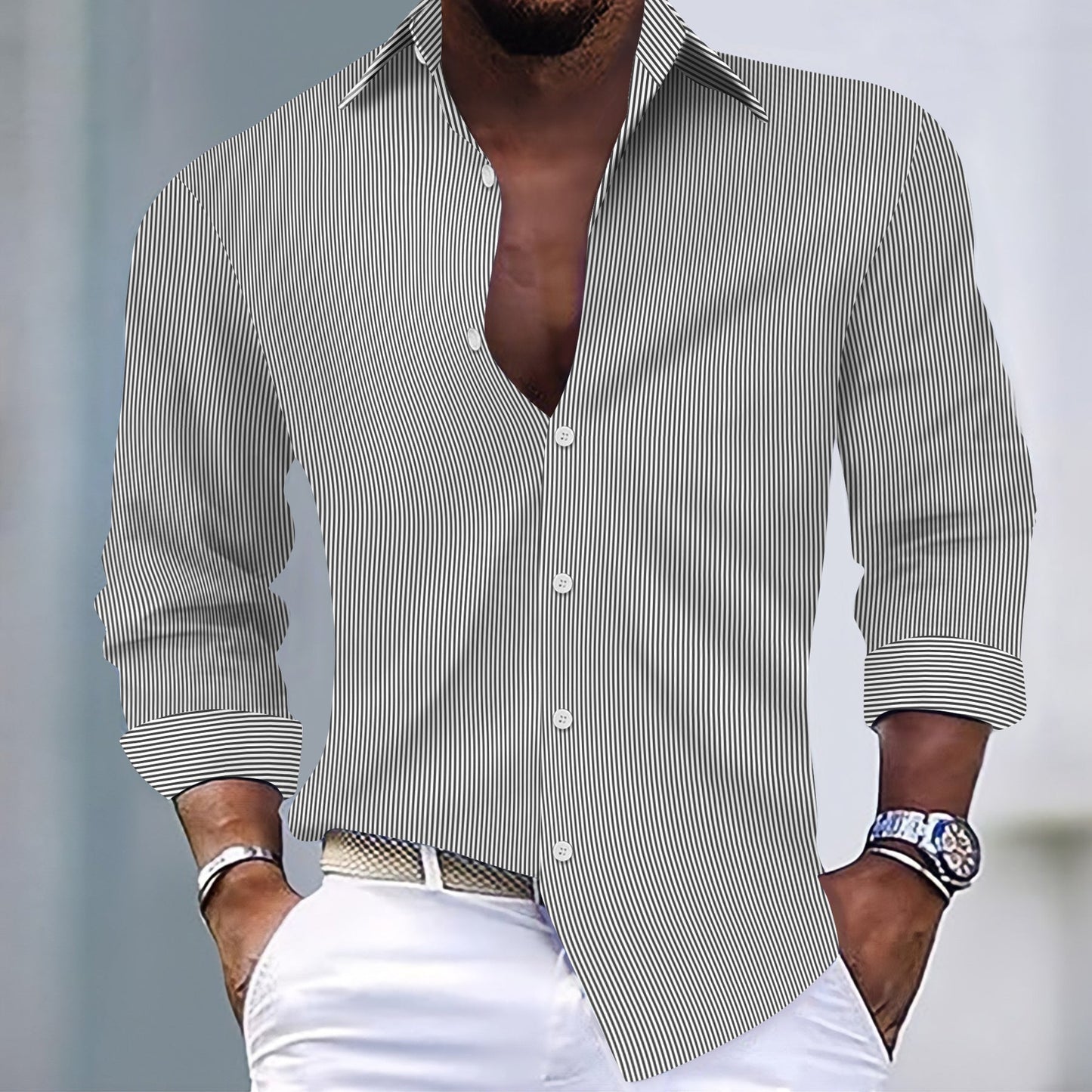 Herren Langarmhemd Modern mit Streifenmuster Slim Fit