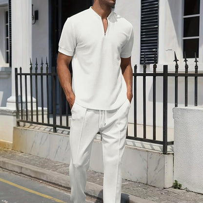 Herren Kurzarmhemd Modern mit Reißverschluss und passender Hose