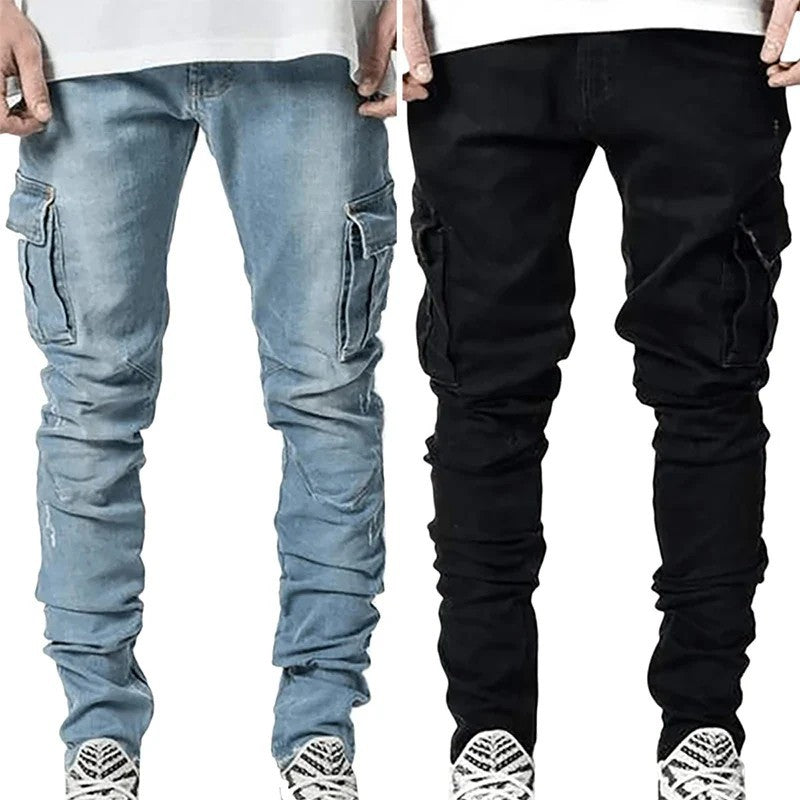 Herren Jeans Slim Fit Cargo Hose Multifunktional