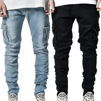 Herren Jeans Slim Fit Cargo Hose Multifunktional