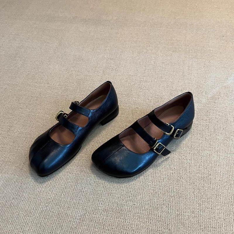 Damen Ballerinas Elegante Schnallenverschluss Vegan Lederoptik