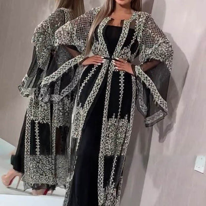 Elegantes Abendkleid Damen Spitze Pailletten Glitzernd