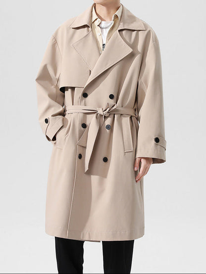 Herren Trenchcoat Slim Fit Khaki Herbst Mantel Modern