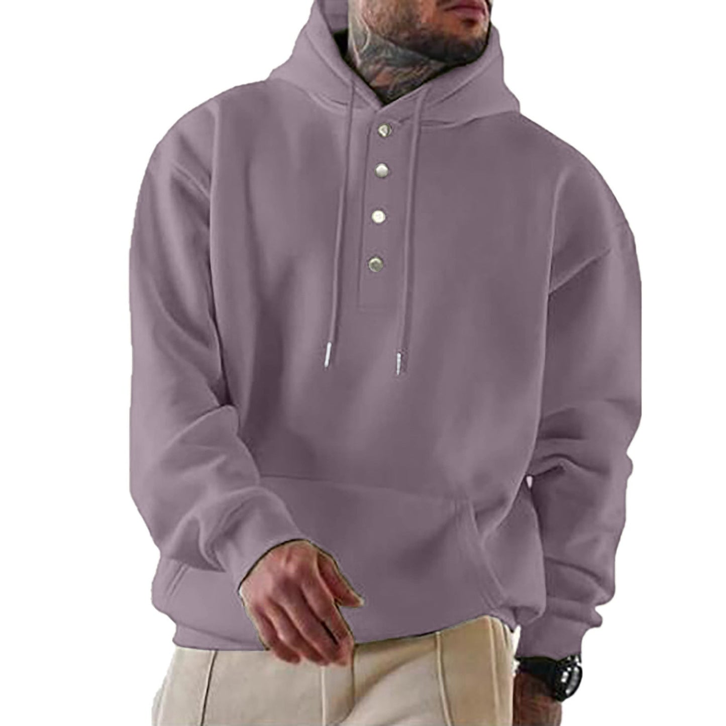 Herren Kapuzenpullover Modern mit Druckknöpfen