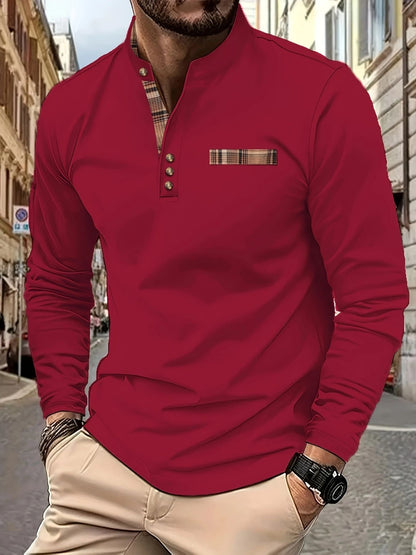 Herren Poloshirt Langarm Karomuster Modern