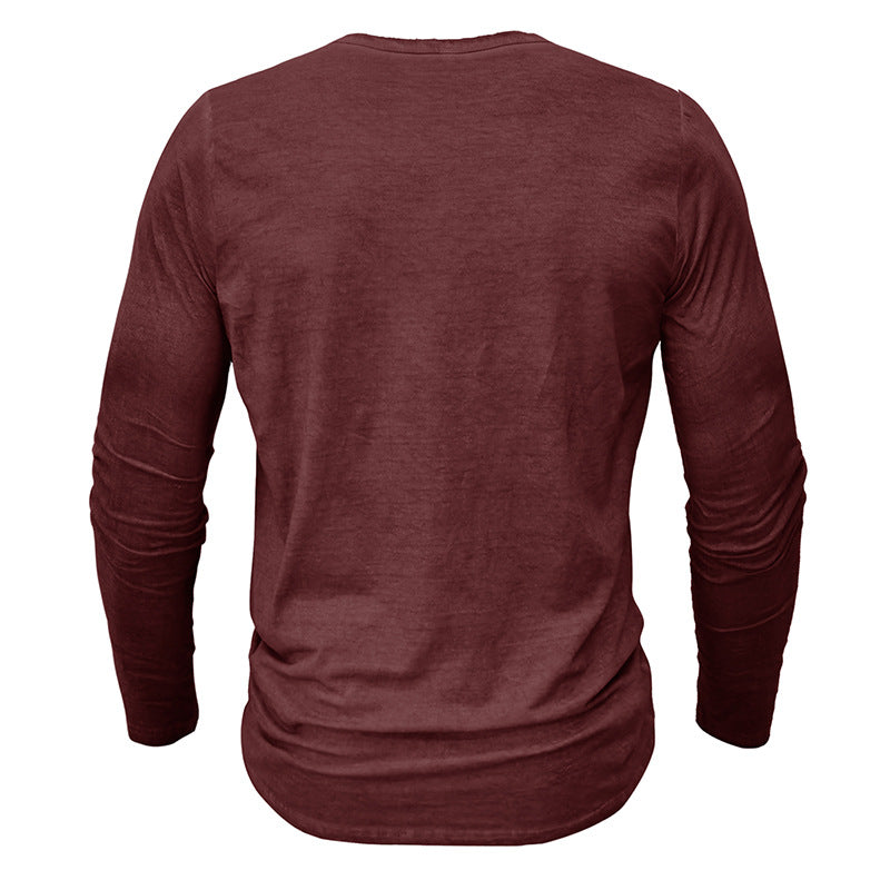 Herren Langarmshirt Henley Ausschnitt Modern Trendy