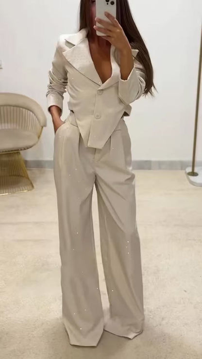 Damen Blazer Set Weite Hosen Modern