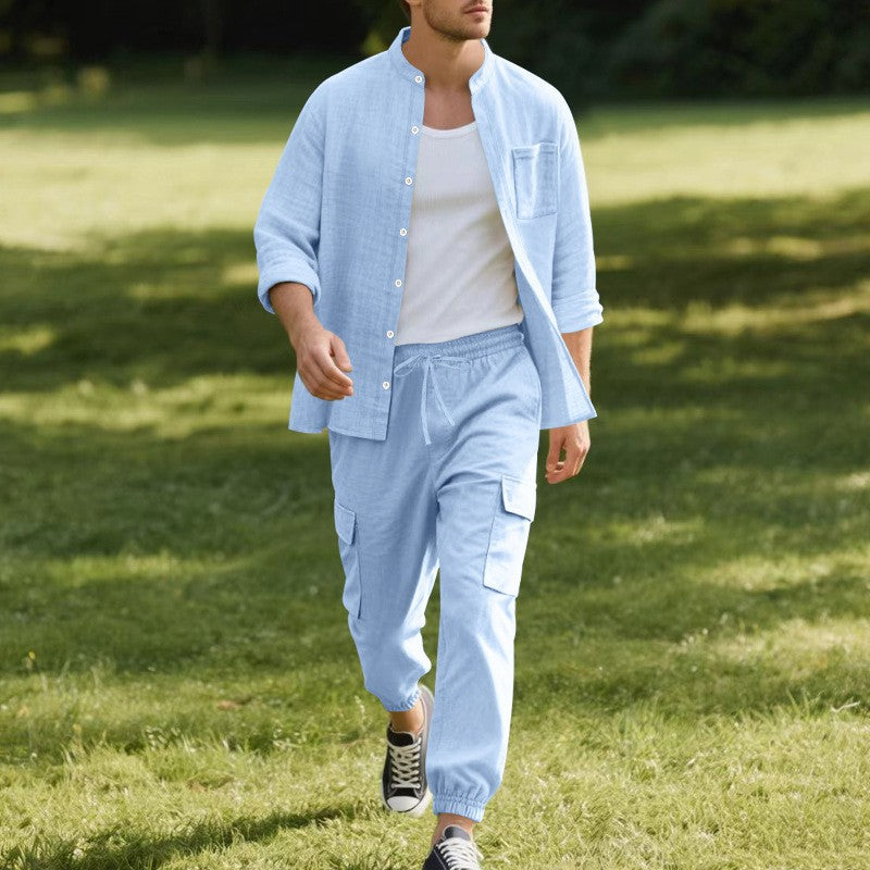 Herren Casual-Hose-Hemd-Set Bequem Lässig