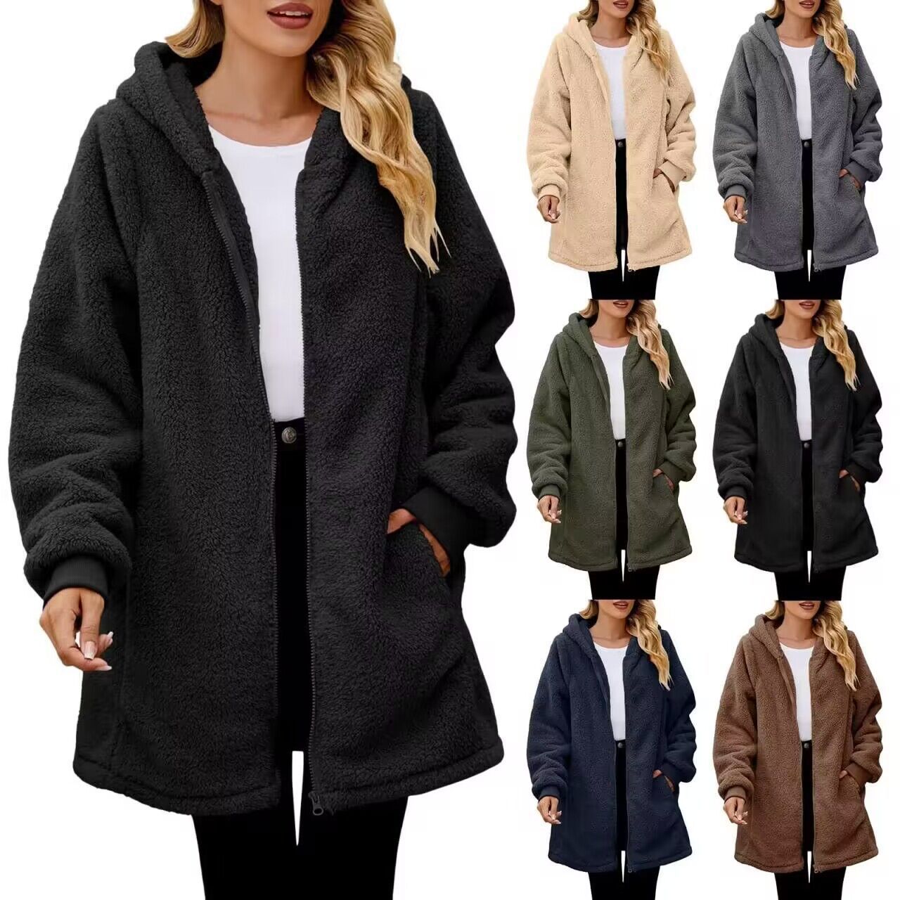 Damen Fleecejacke Oversized Reißverschluss Warm Kuschelig - BerlinGlamour