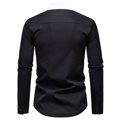 Herren Langarmshirt Modern Stehkragen Kontrastpaspel Trendy