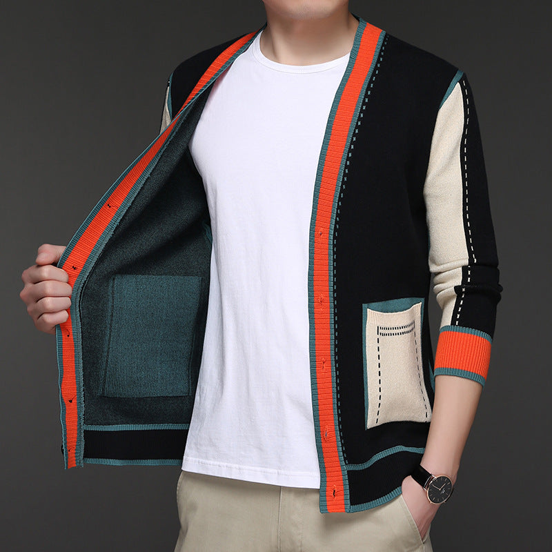 Herren Strickjacke Modern mit Kontrastdetails und Taschen