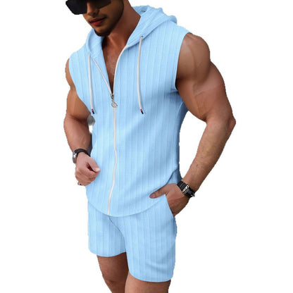 Herren Sportshirt Ärmellos mit Kapuze und Shorts