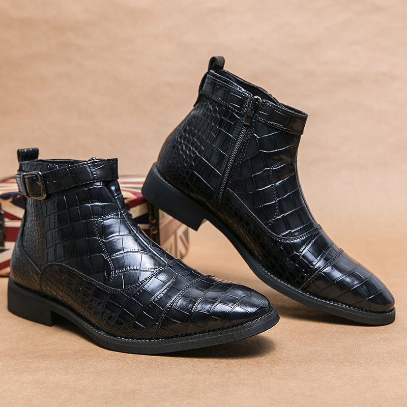 Damen Stiefeletten Schnürstiefeletten Elegante Krokodil Optik Schwarz