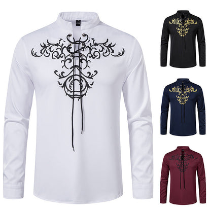 Herren Langarmshirt Asiatisch Modern Schnürung Design