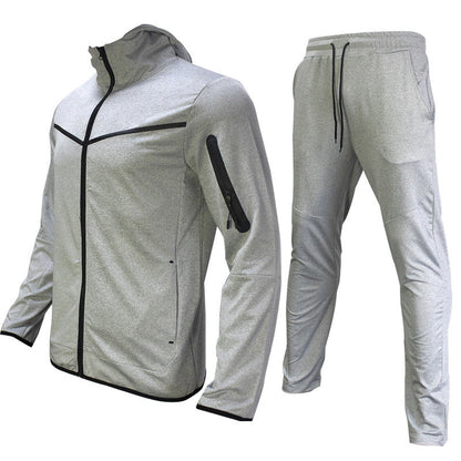 Herren Sportanzug Atmungsaktiv Kapuzenjacke Jogginghose Grau