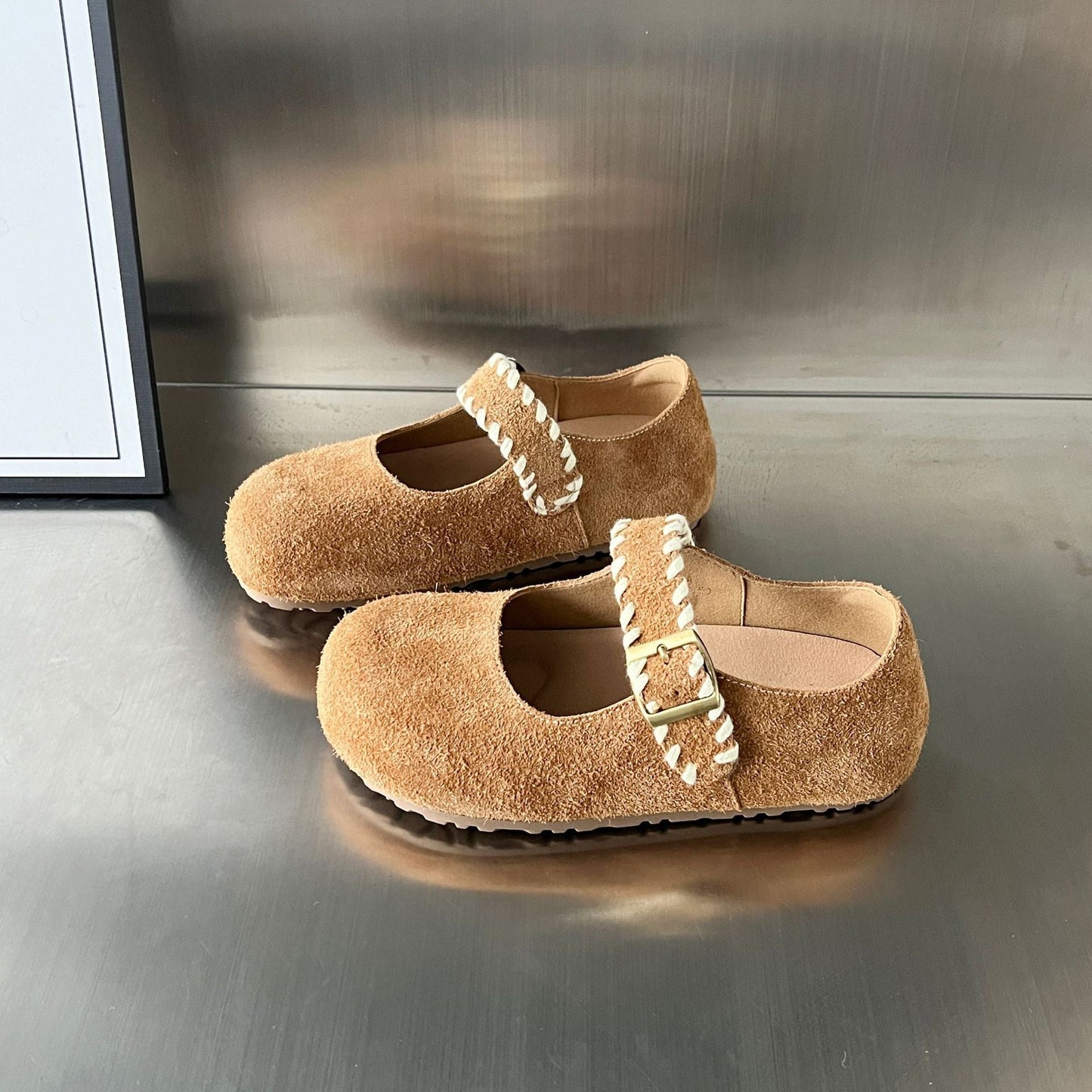 Damen Mokassins Weich Wildleder Schnalle Schuhe