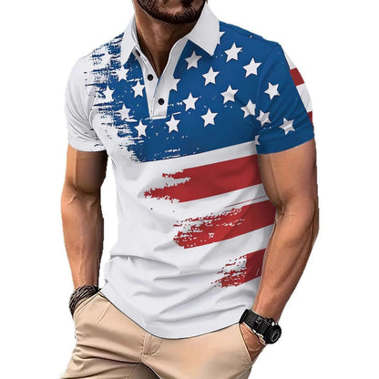 Herren Poloshirt Sportlich Flaggenmotiv Modern