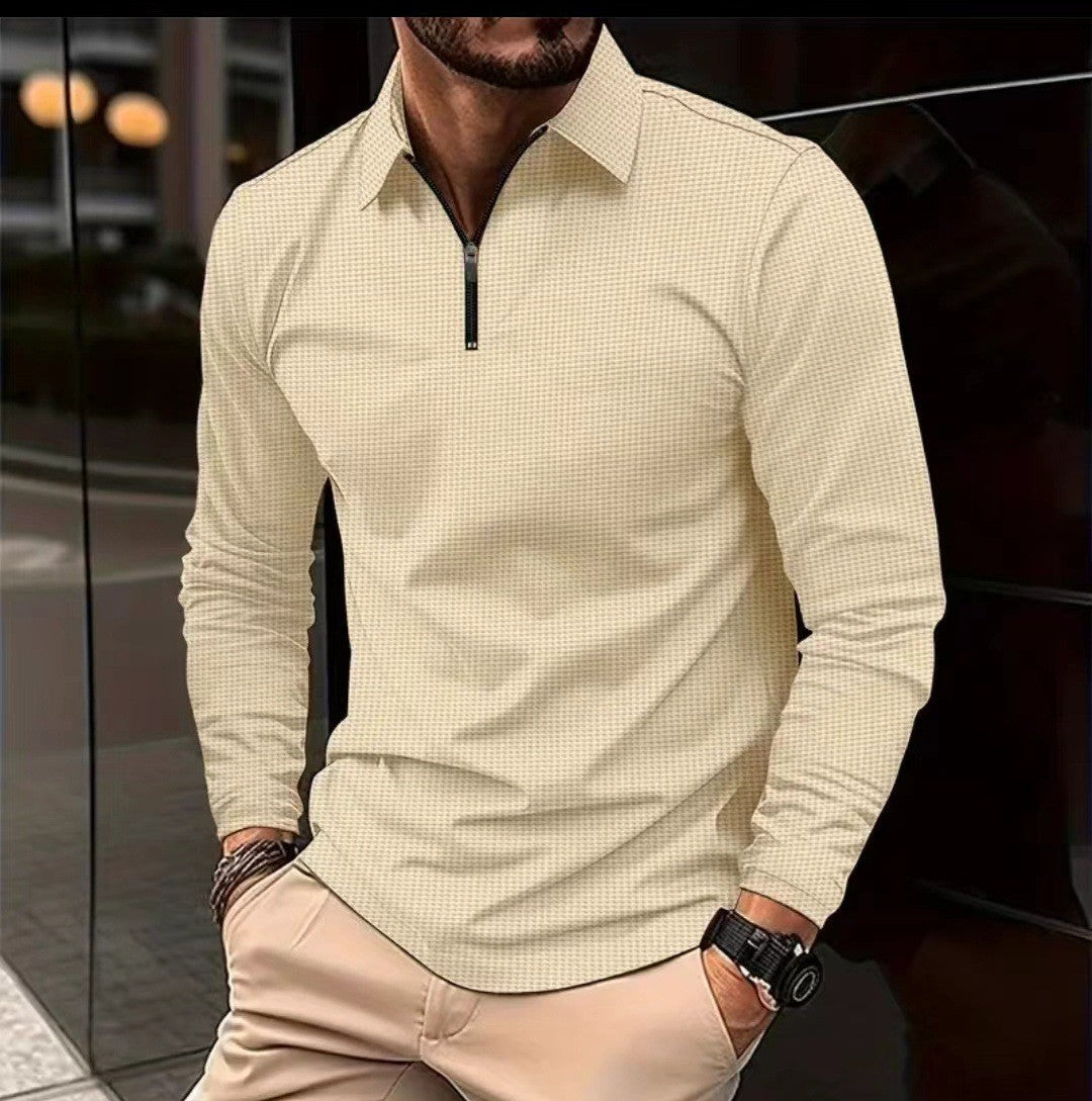 Herren Langarmshirt Modern Stehkragen Reißverschluss Style