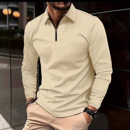 Herren Langarmshirt Modern Stehkragen Reißverschluss Style