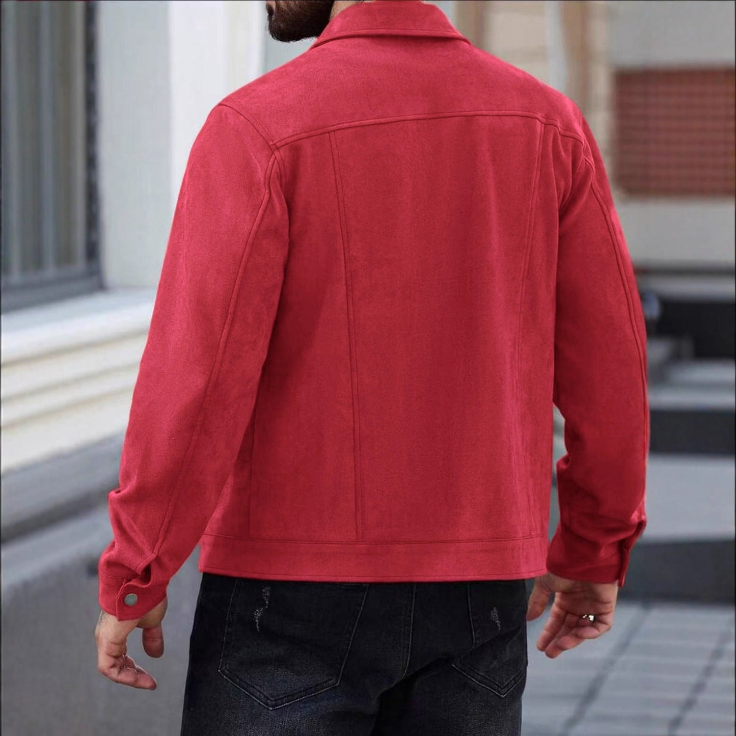 Herren Lederjacke Lässig Wildleder Schwarz Modern