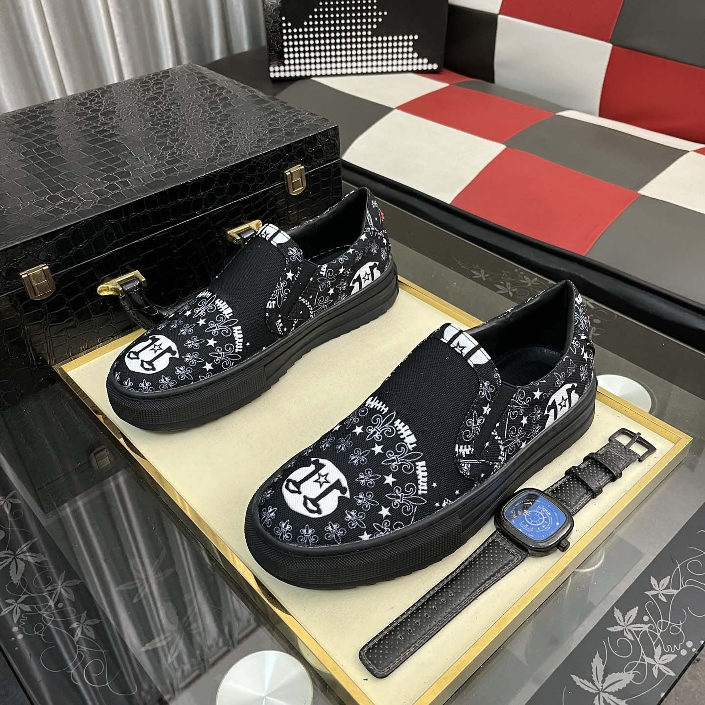 Damen Sneaker Slip-On Modisch mit Druckmotiven