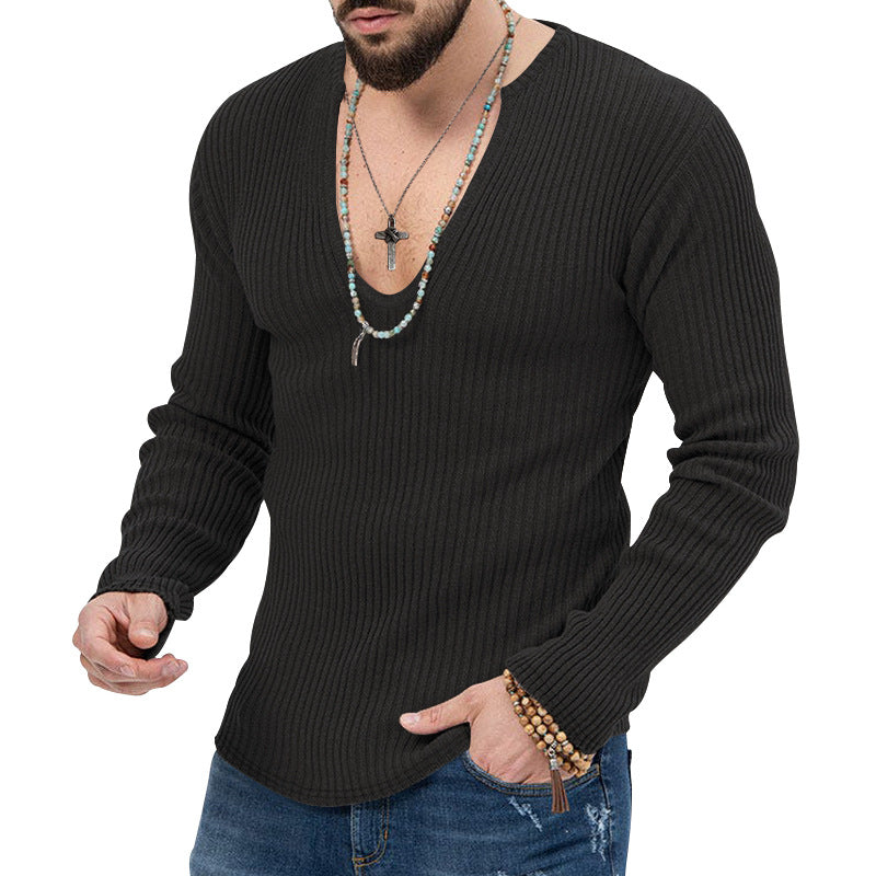 Herren Pullover Ripp V-Ausschnitt Strukturiert Modern - BerlinGlamour