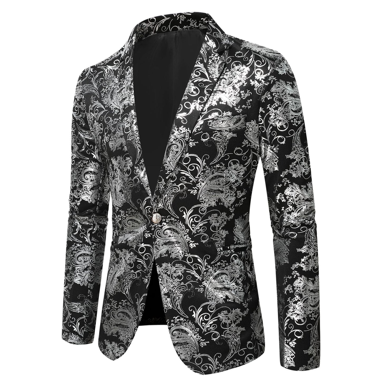 Herren Blazer Barock Stil Pailletten Elegant Schwarz