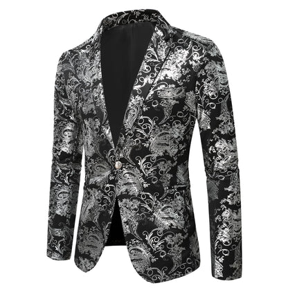 Herren Blazer Barock Stil Pailletten Elegant Schwarz