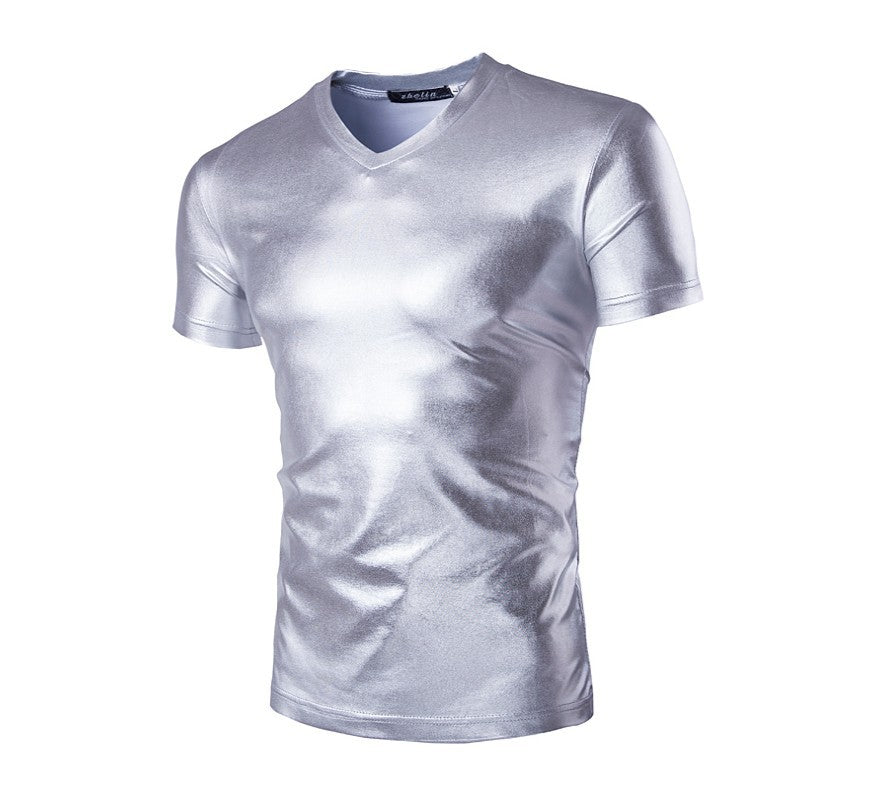 Herren T-Shirt Sportlich V-Ausschnitt Glänzend Modern