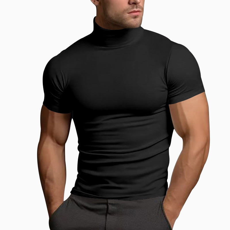 Herren T-Shirt Kurzarm Stehkragen Slim Fit Modern