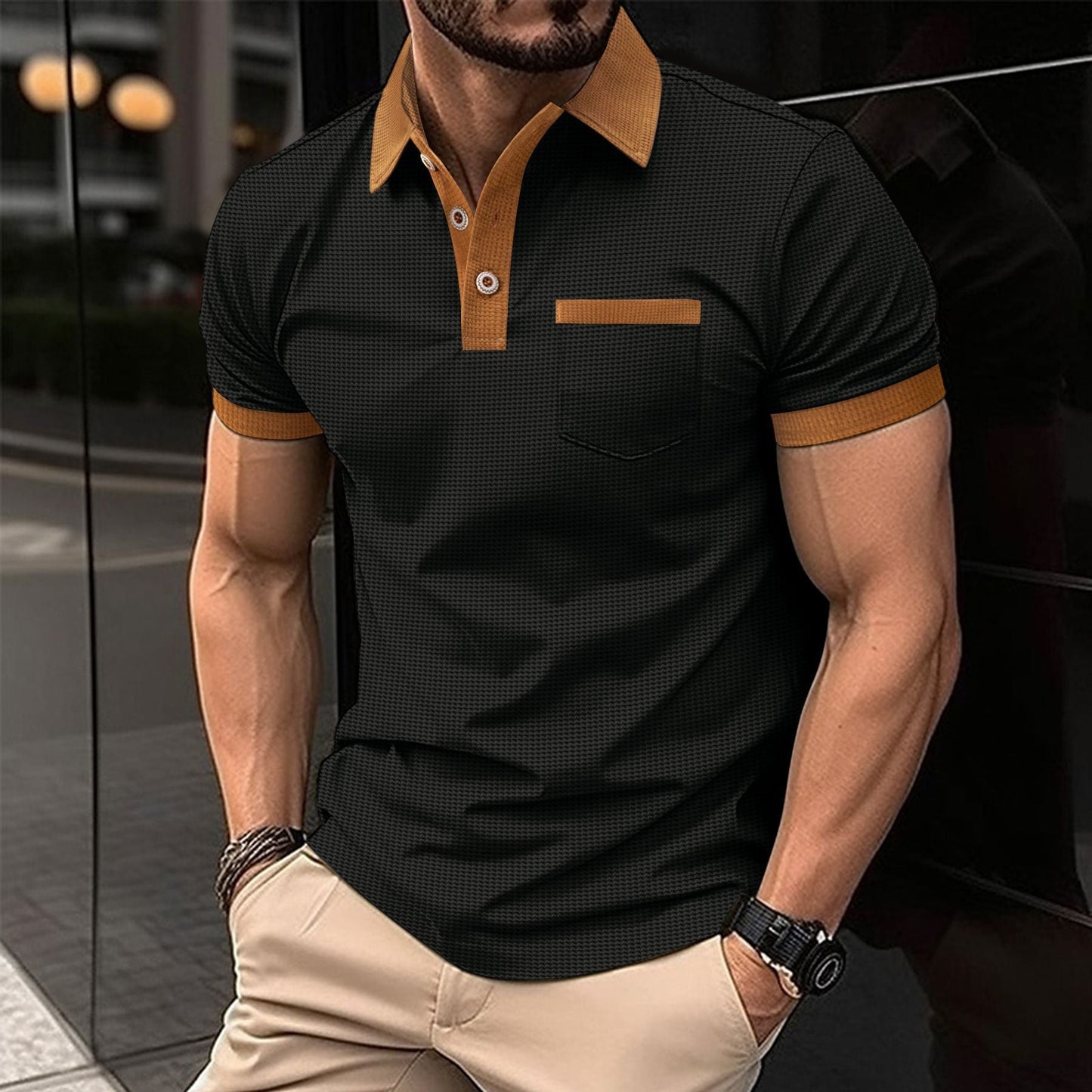 Herren Polohemd Modern mit Brusttasche und Kontrastfarben