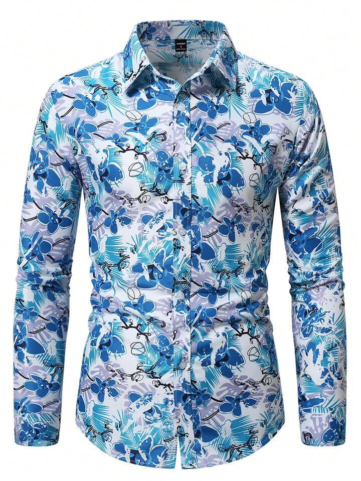Herren Langarmhemd Floral-Design Elegant Modern