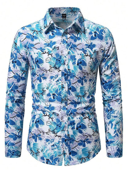 Herren Langarmhemd Floral-Design Elegant Modern
