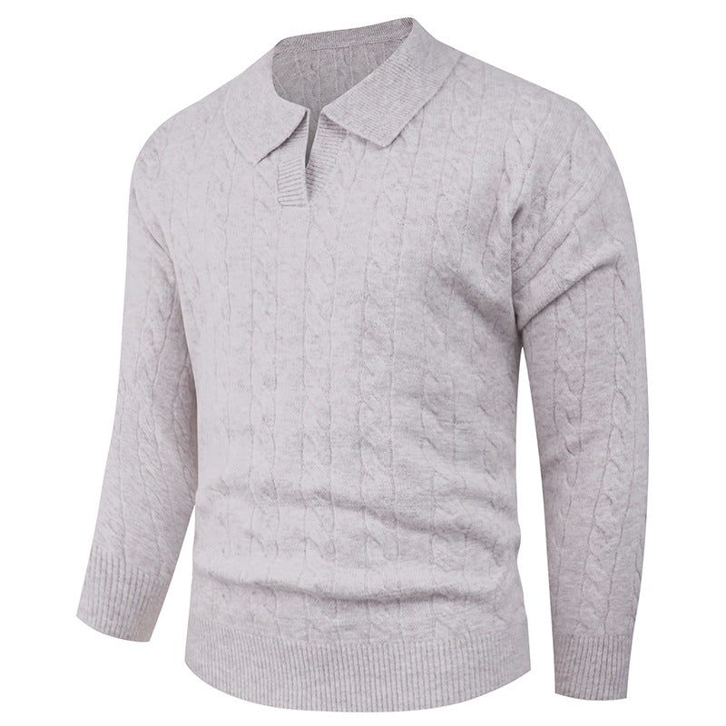 Herren Strickpullover Modern Zopfmuster Polokragen